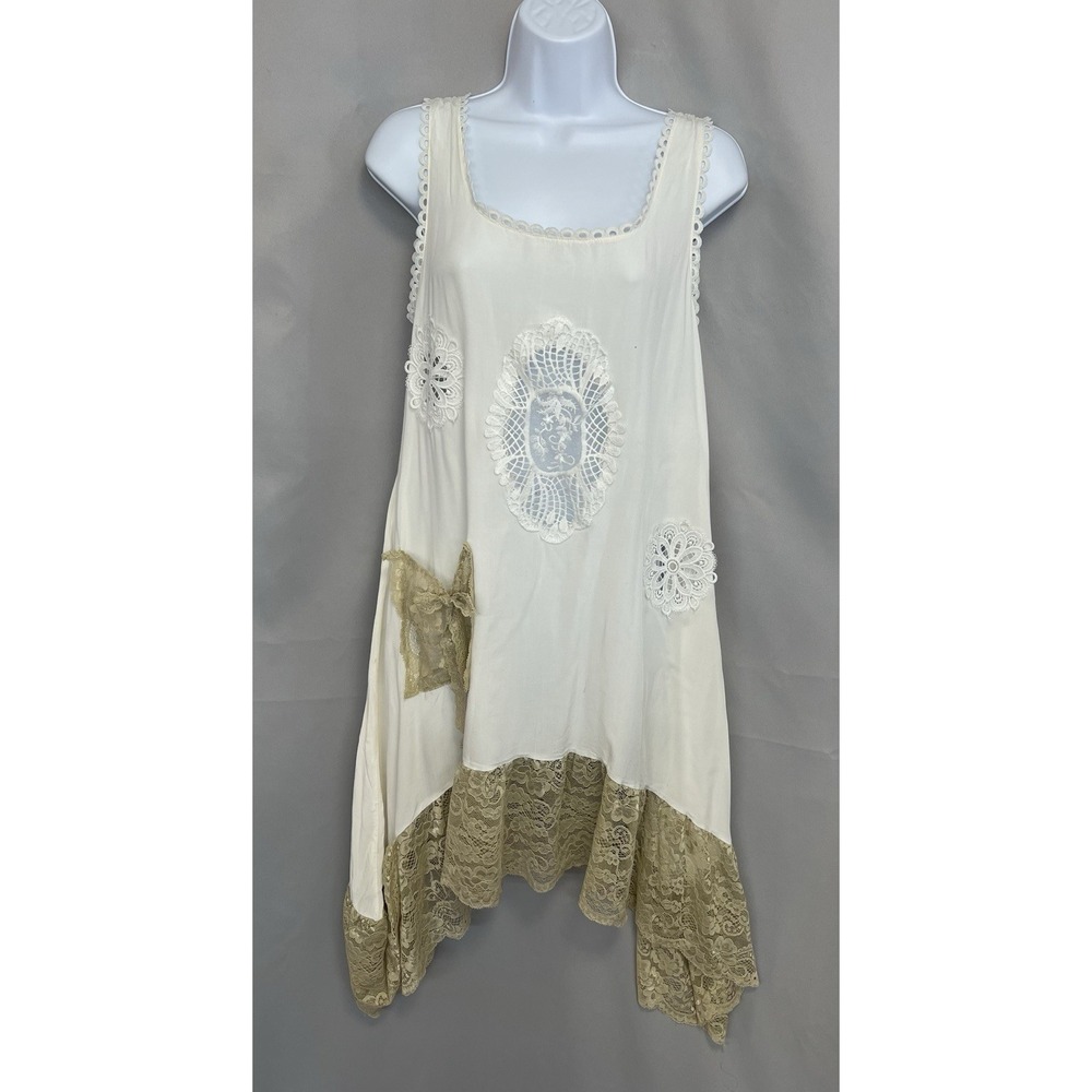 Misslook White Sleeveless A-Line Midi Dress Lace Details Sz Small Hi Low